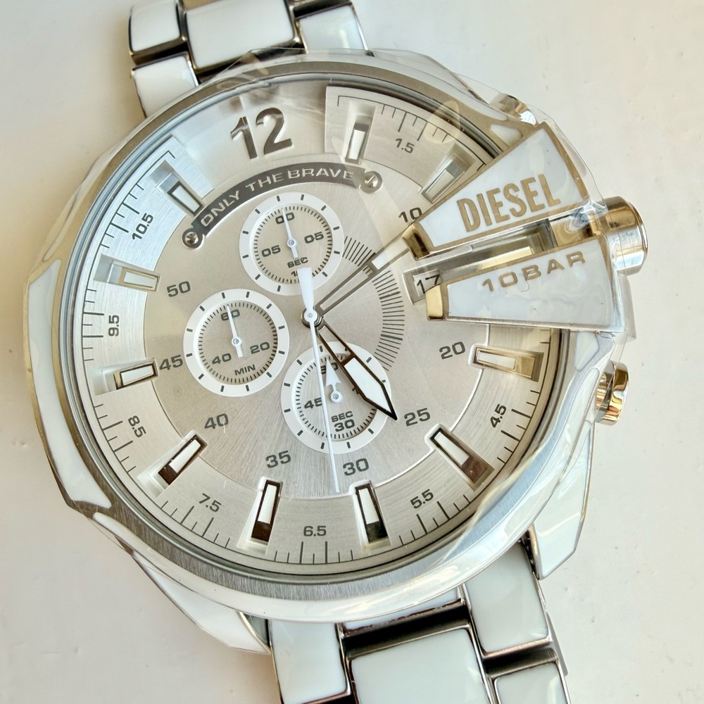 Diesel Mega Chief White & Stainless Steel Chronograph Watch DZ4660 - Picture 8 of 11